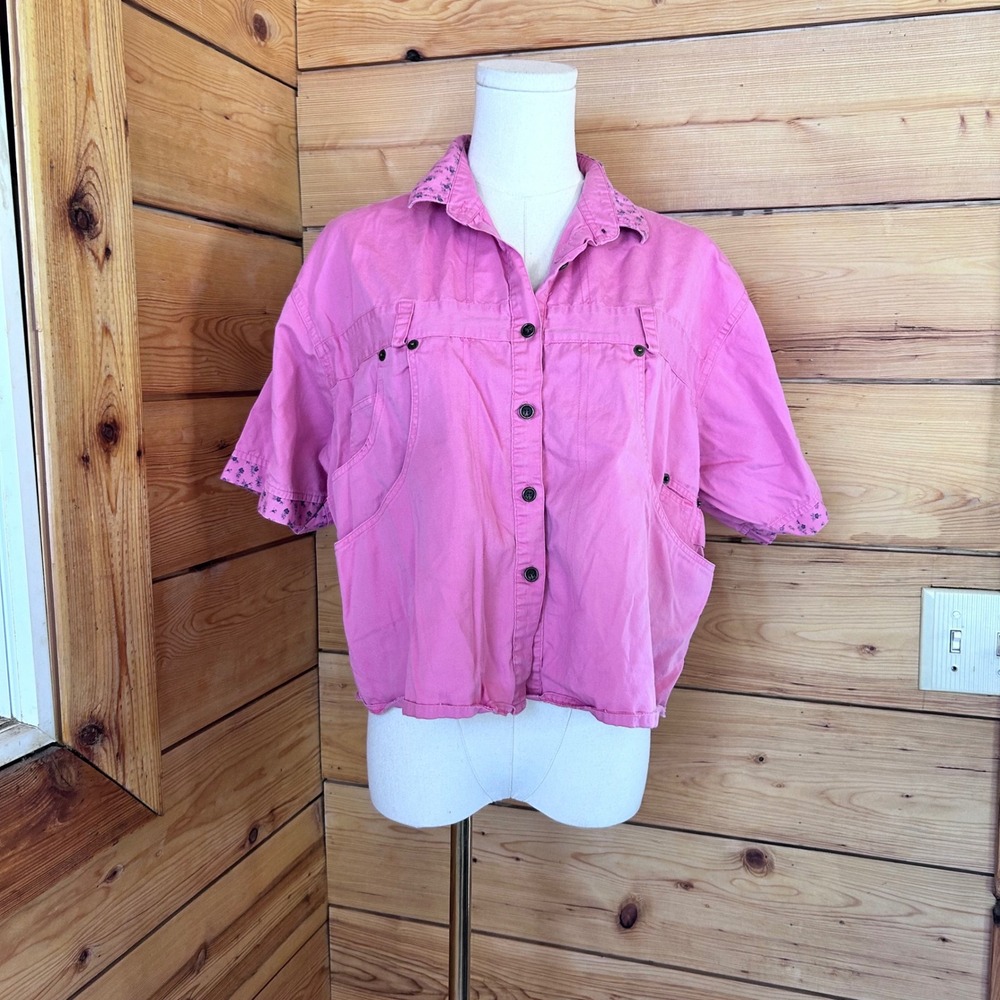 Vintage Safari Shirt Large Pink Gorpcore Utility Travel Cotton Canary Island
